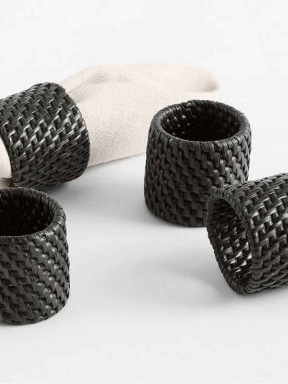Pottery Barn Black Woven Napkin Rings Set of 4